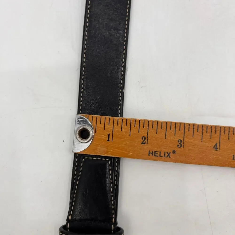 Coach Jeans Belt Mens 36 Black Leather Contrast Stitch Buckle Dress Casual